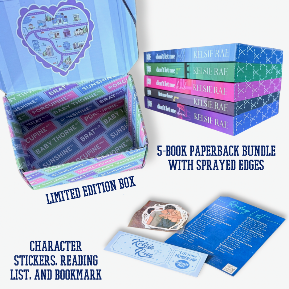Limited edition box with 5-book paperback bundle, character stickers, reading list, and bookmark